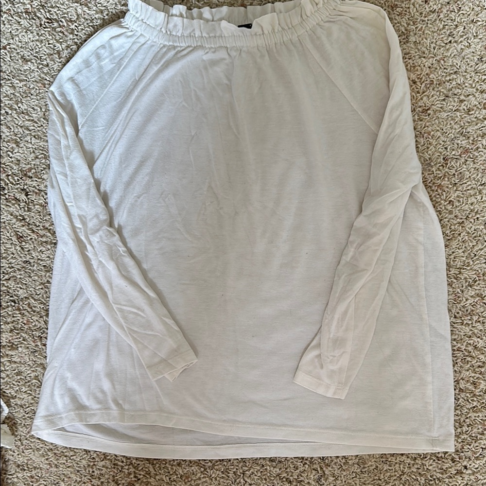 White /Cream Crew Neck Long Sleeve Ruffled Shirt